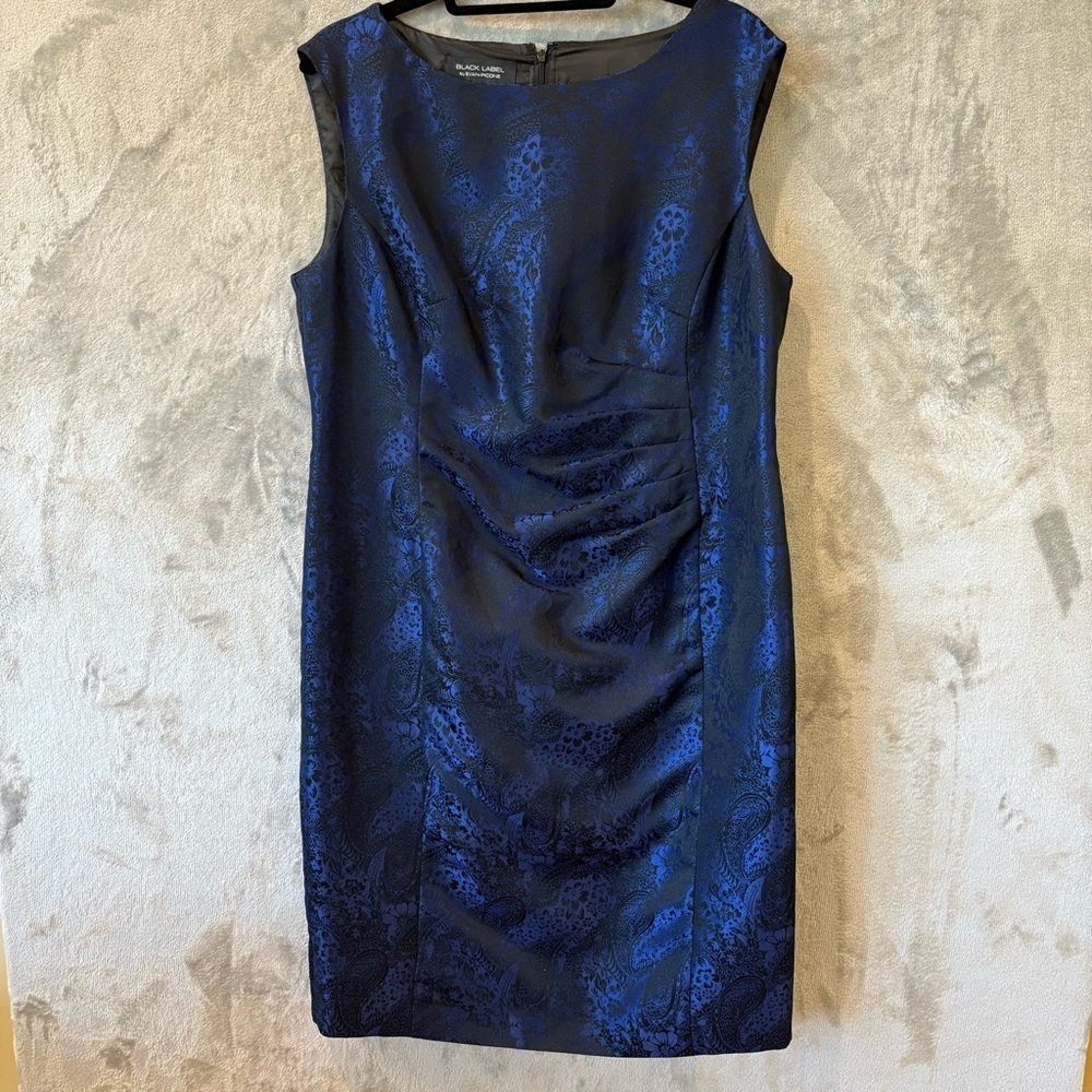 Elegant Sheath Shiny Paisley Sleeveless Black Label Dress Sz 14